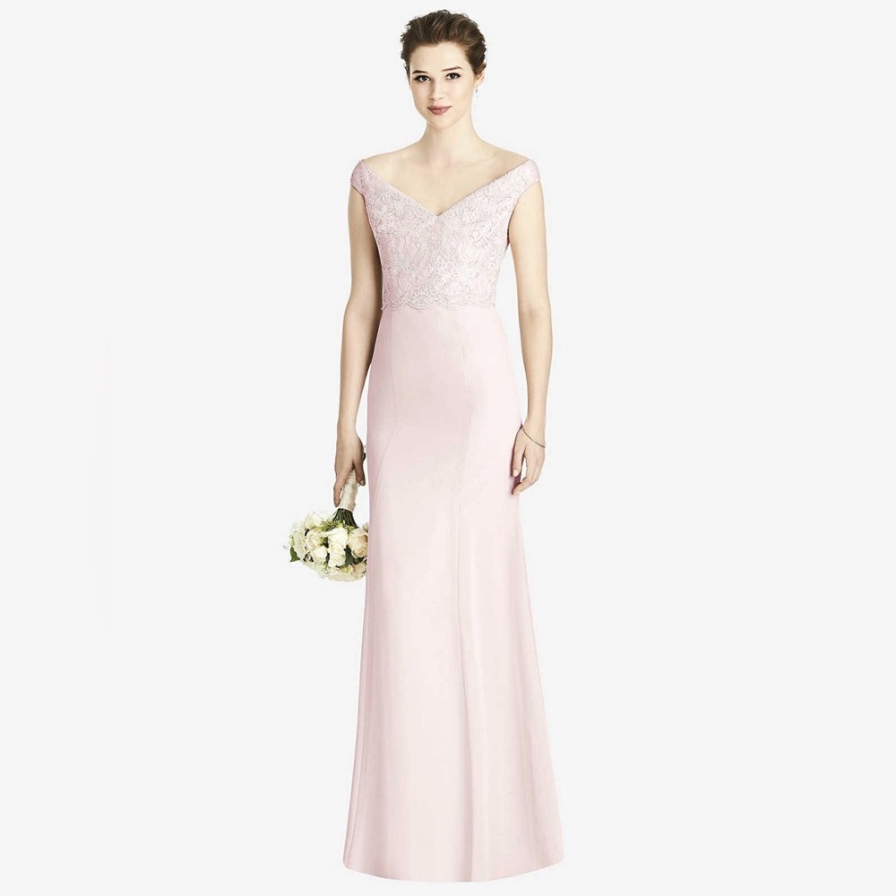 Dessy Group Studio Design Marquis Lace Full Length Formal Gown BLUSH Pink 14 NWT